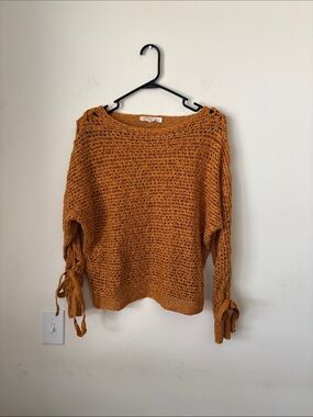 Rewind Open-Knit Tie-Sleeve Sweater - Mustard